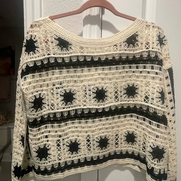 Chic Crochet Sweater in Black and Cream - Picture 1 of 6
